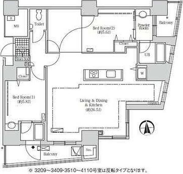 アクティ汐留 ｜東京都港区海岸1丁目(賃貸マンション2LDK・34階・89.22㎡)の写真 その2