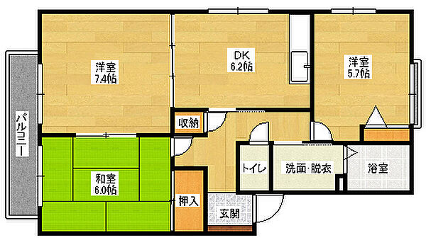 広島県広島市安佐南区東原３丁目(賃貸アパート3DK・2階・59.69㎡)の写真 その2