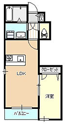 広島市中区江波南1丁目アパート 1LDKの間取図画像