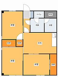 JR芸備線 矢賀駅 徒歩12分の賃貸マンション 4階3DKの間取り