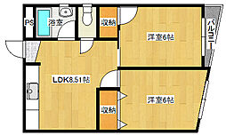広島電鉄8系統 舟入幸町駅 徒歩11分の賃貸マンション 4階2LDKの間取り