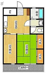 広島電鉄8系統 舟入南駅 徒歩22分の賃貸マンション 3階2DKの間取り