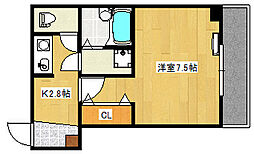 広島電鉄2系統 福島町駅 徒歩10分の賃貸マンション 3階1DKの間取り