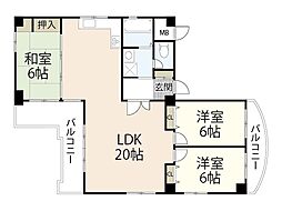 広島電鉄2系統 本川町駅 徒歩4分の賃貸マンション 7階3LDKの間取り