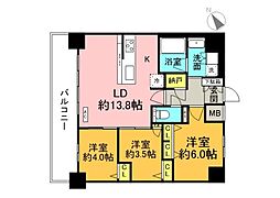 広島電鉄5系統 南区役所前駅 徒歩5分の賃貸マンション 4階2SLDKの間取り