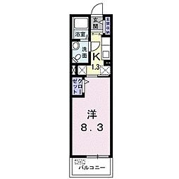 JR可部線 古市橋駅 徒歩8分の賃貸マンション 2階1Kの間取り