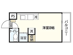 広島高速交通アストラムライン 白島駅 徒歩15分の賃貸マンション 2階ワンルームの間取り