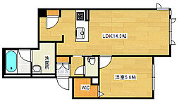 JR山陽本線 向洋駅 徒歩23分の賃貸マンション 1階1LDKの間取り