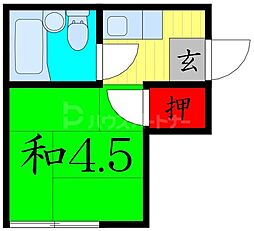 筑波ハイツ 2階1Kの間取り