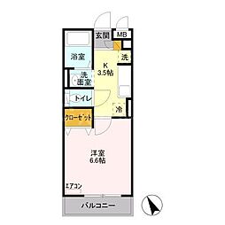 ハルルボス 1Kの間取図画像