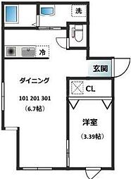Ｈａｎａ王子 301 3階1DKの間取り