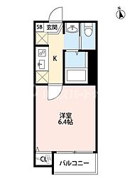 カシェット 1Kの間取図画像