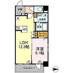 響 1LDKの間取図画像
