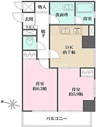 藤和シティコープ飛鳥山公園 2DKの間取図画像