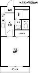 クレール・ルミエール 1Kの間取図画像