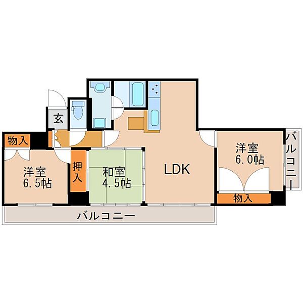 パークヒルズ宿郷 203｜栃木県宇都宮市宿郷２丁目(賃貸マンション3LDK・2階・68.00㎡)の写真 その2