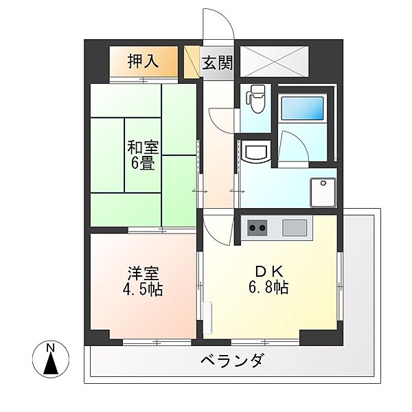 サングリートハイツ 801｜栃木県宇都宮市宿郷３丁目(賃貸マンション2DK・8階・44.95㎡)の写真 その2