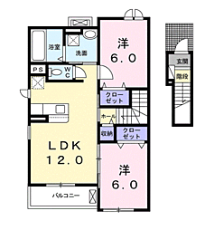 フリーデA 2LDKの間取図画像