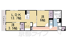 アレ・デ・フルール西向日駅前 A棟 2LDKの間取図画像