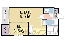 ジーメゾン山科エミール 1LDKの間取図画像