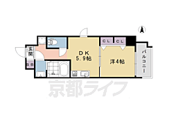 エステムコート京都東寺朱雀邸 1DKの間取図画像