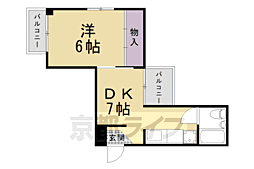 フレーヴァー北山 1DKの間取図画像