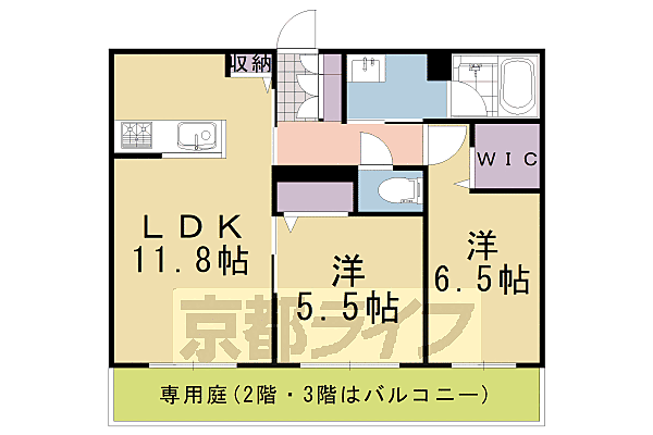 Ｇｒａｎｄ　Ｌｏｕｖｒｅ　長岡京 ｜京都府長岡京市神足(賃貸マンション2LDK・1階・56.00㎡)の写真 その2