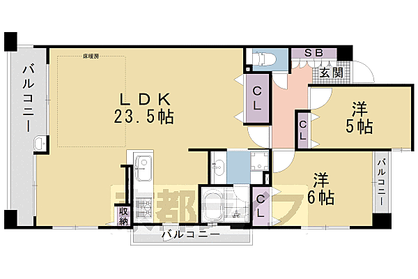 イーグルコート西大路アネックス 308｜京都府京都市下京区西七条比輪田町(賃貸マンション2LDK・3階・76.73㎡)の写真 その2