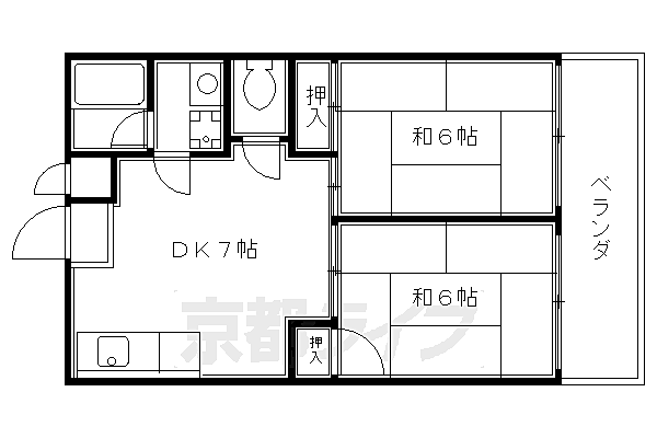 シャロム吉祥院 215｜京都府京都市南区吉祥院西浦町(賃貸マンション2DK・2階・40.00㎡)の写真 その2