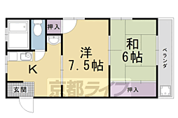 JR山陰本線 嵯峨嵐山駅 徒歩12分の賃貸マンション 2階2Kの間取り