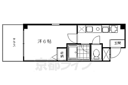 京都市営烏丸線 烏丸御池駅 徒歩5分の賃貸マンション 2階1Kの間取り