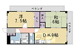 阪急京都本線 桂駅 徒歩22分の賃貸マンション 3階2DKの間取り