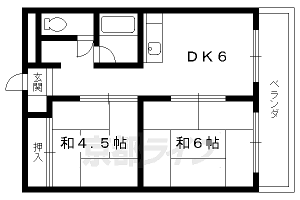 北ノ口安田マンション 303｜京都府向日市物集女町(賃貸マンション2DK・3階・39.00㎡)の写真 その2