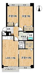 北緑丘団地北緑丘第4住宅18号棟 3LDKの間取図画像