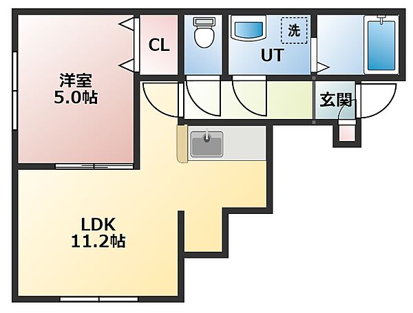 北海道札幌市白石区菊水五条2丁目(賃貸アパート1LDK・2階・35.63㎡)の写真 その2