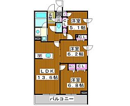PRIMEGARDENWAKAGI 3LDKの間取図画像