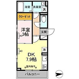 オークビレッジ2 1DKの間取図画像