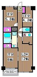 クレスト壱番館 3LDKの間取図画像