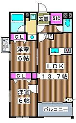 ジェノヴィア板橋東山町スカイガーデン 2LDKの間取図画像