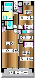 朝日レジデンス 2LDKの間取図画像