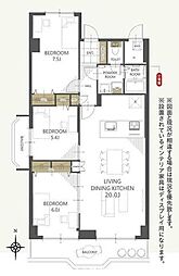 阪急東茨木白川高層住宅11号棟 3LDKの間取図画像
