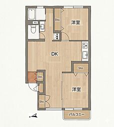 馬事公苑南サンハイツ 2LDKの間取図画像