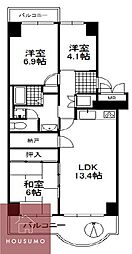 ユニハイム千里丘1号棟 9階3LDKの間取り