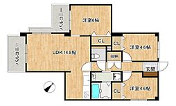 クレストはら南 3LDKの間取図画像