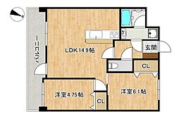 オリエントハイツ小戸 2LDKの間取図画像