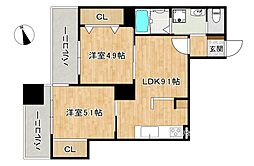 朝日プラザ高取 2LDKの間取図画像