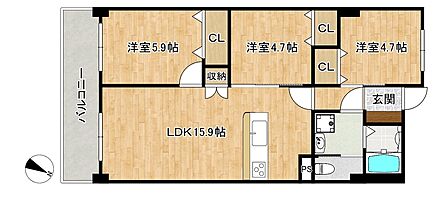 使いやすい間取りの3LDKタイプ