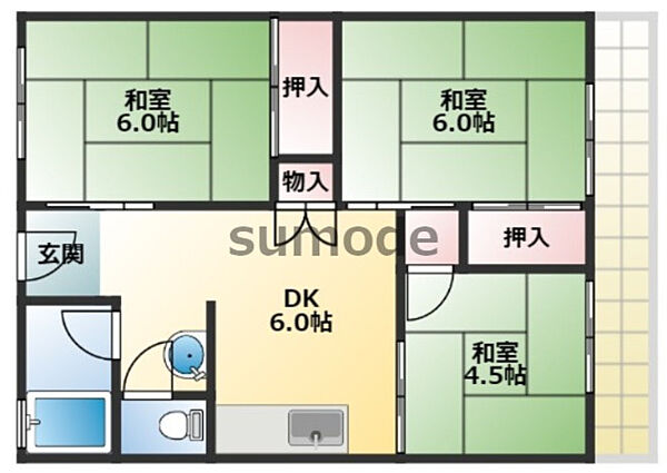 ユーハイツアヤメA棟 ｜大阪府茨木市春日4丁目(賃貸アパート3DK・2階・48.60㎡)の写真 その2