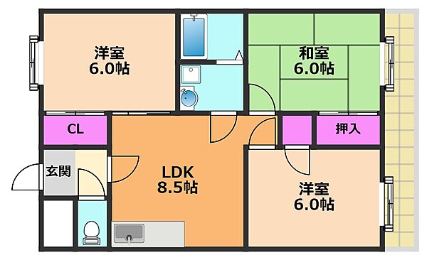 735柳ビル ｜大阪府高槻市栄町1丁目(賃貸マンション3LDK・3階・56.70㎡)の写真 その2