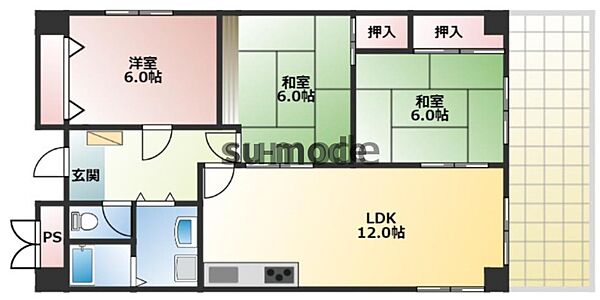 ヌーヴェルシャトー ｜大阪府茨木市真砂3丁目(賃貸マンション3LDK・4階・70.00㎡)の写真 その2